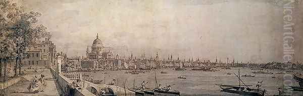 The Thames and the City of London from the Terrace of Somerset House Oil Painting by (Giovanni Antonio Canal) Canaletto