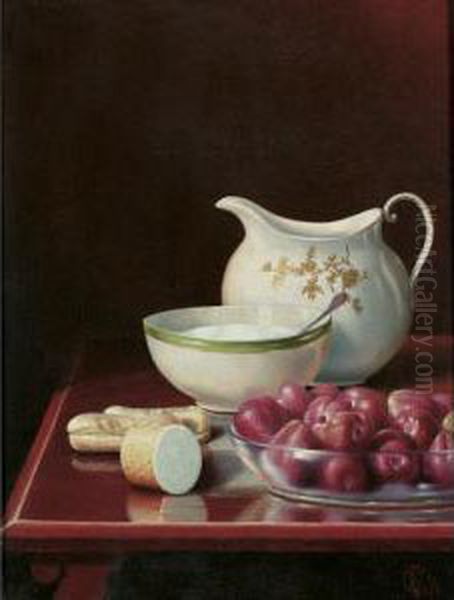 Still Life With Berries, Sugar And Cream Pitcher Oil Painting by George Cope