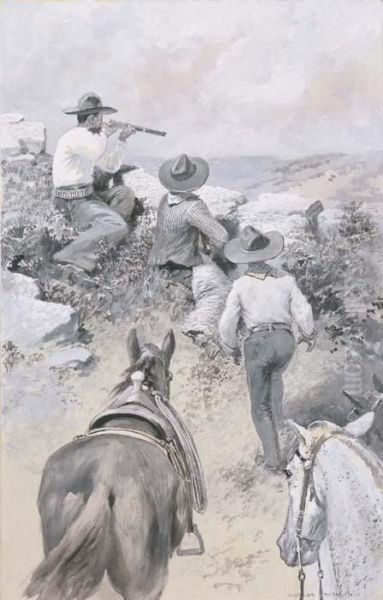 Cowboys Shooting Oil Painting by Charles George Copeland