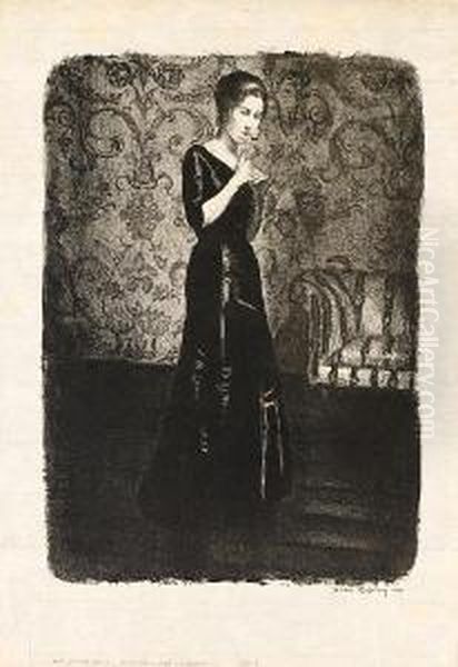 A Lady Standing Before Flowered Wallpaper Oil Painting by John Copley