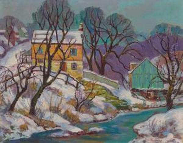 Winter Scene Oil Painting by Fern Isabel Coppedge