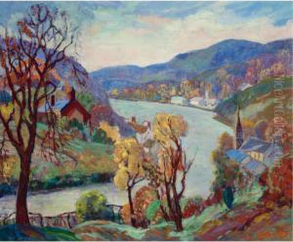 Along The Delaware River At New Hope Oil Painting by Fern Isabel Coppedge