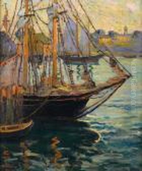 Harbor Scene Oil Painting by Fern Isabel Coppedge