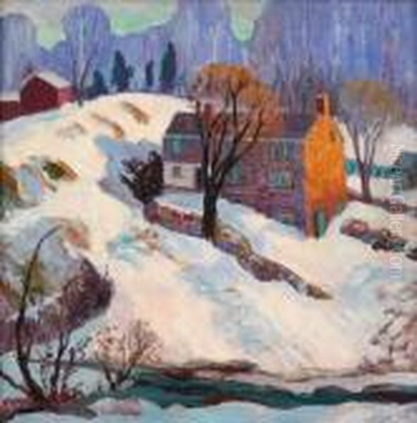 Houses In Winter Oil Painting by Fern Isabel Coppedge