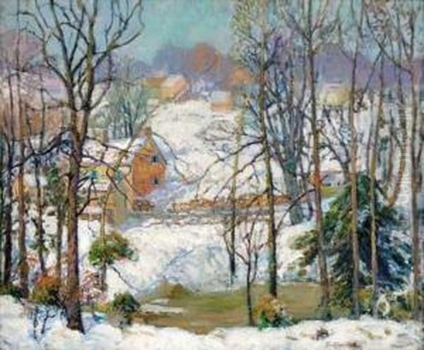 Village In Winter Oil Painting by Fern Isabel Coppedge