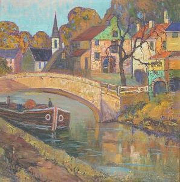 The Canal Bridge, New Hope, Pennsylvania Oil Painting by Fern Isabel Coppedge