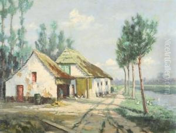 Farmhouse Near The Water Oil Painting by Omer Coppens