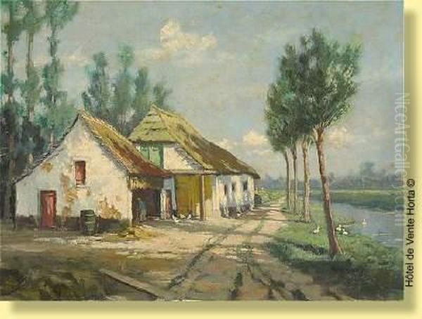 Chaumiere En Bord De Riviere Oil Painting by Omer Coppens