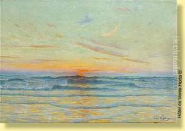 Coucher De Soleil En Mer Oil Painting by Omer Coppens