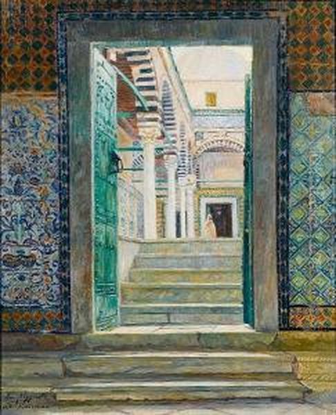 The Great Mosque Of Kairouan Oil Painting by Omer Coppens