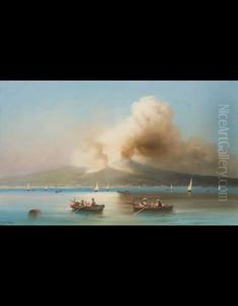 Golfo Di Napoli Con Vesuvio In Eruzione Oil Painting by Antonio Coppola