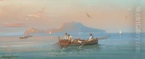 Fishermen Off Capri Oil Painting by Antonio Coppola