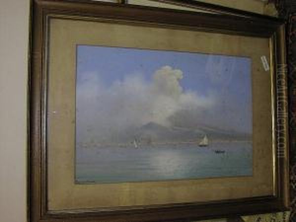 Vesuvius Erupting Over The Bay Of Naples, And Companion Of The Mountain And Bay By Day Oil Painting by Antonio Coppola