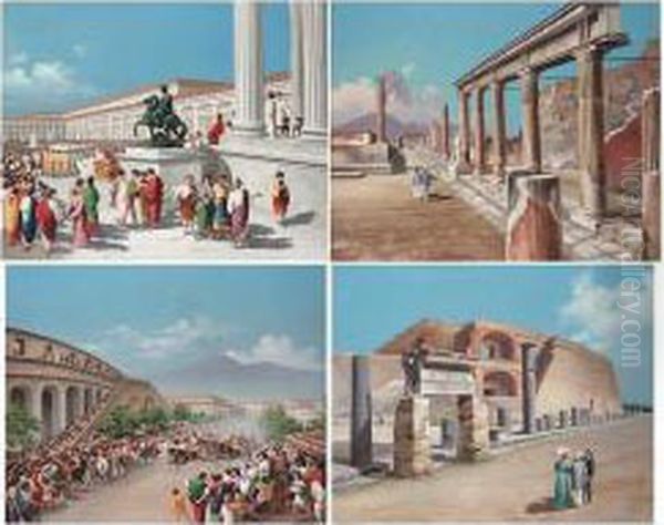 Pompei Di Diciotto Secoli Fa Pompei Attuale, A Set Of 25 Views Oil Painting by Antonio Coppola