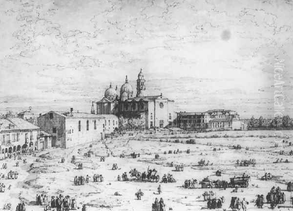 Padua The Prato Della Valle With Santa Giustinia And The Church Of Misericordia 1 Oil Painting by (Giovanni Antonio Canal) Canaletto