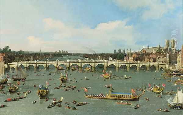 Westminster Bridge, London, With the Lord Mayor's Procession on the Thames (detail) Oil Painting by (Giovanni Antonio Canal) Canaletto