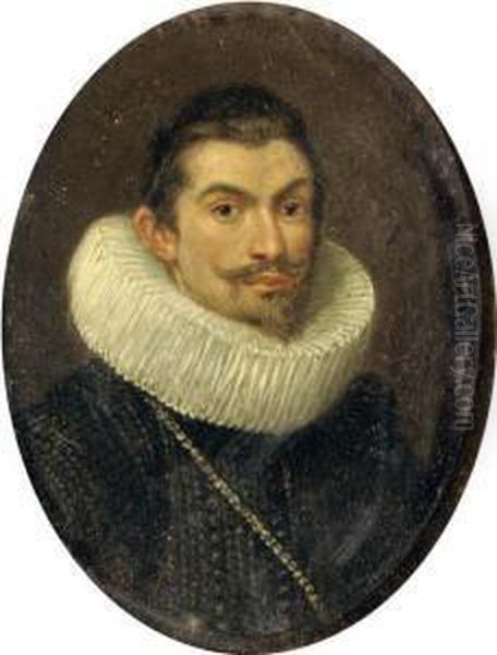 Portrait Of A Gentleman, Half-length, In A Black Costume And A White 'molensteenkraag' Oil Painting by Gonzales Cocques