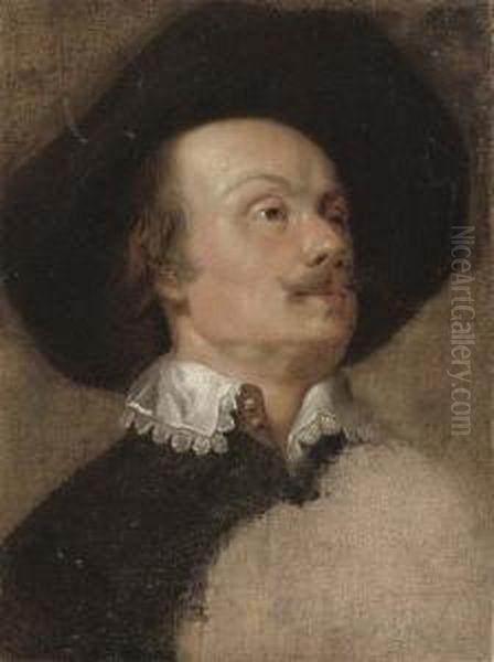 Portrait Of A Gentleman, Bust-length, In A Black Hat Oil Painting by Gonzales Cocques