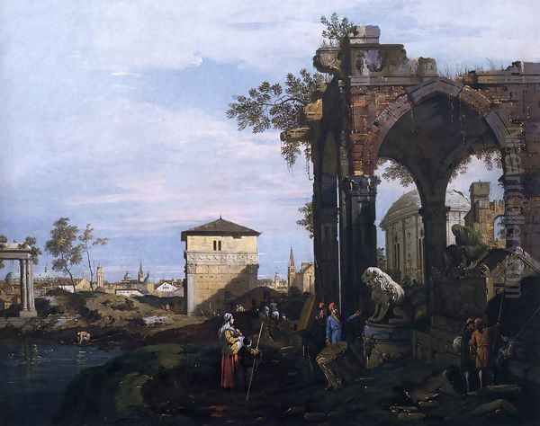 Capriccio with Ruins and Porta Portello, Padua Oil Painting by (Giovanni Antonio Canal) Canaletto