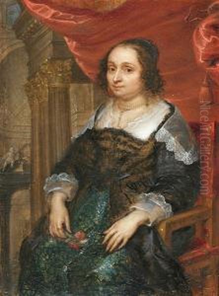 Portrait Of A Seated Woman In An Interior Oil Painting by Gonzales Cocques