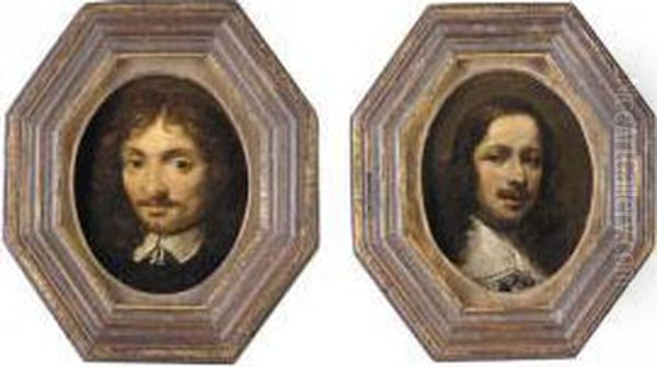 Portraits Of Gentlemen, Head And Shoulders, Wearing Black Oil Painting by Gonzales Cocques