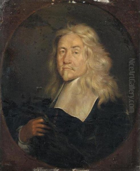 Portrait Of A Gentleman, Half 
Length, Wearing Black With A White Ruff, Said To Be Erasmus Quellinus by Gonzales Cocques