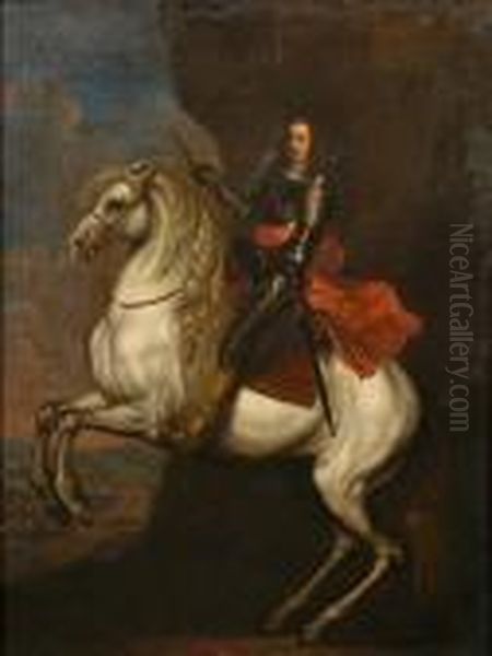 An Equestrian Portrait Of A General Wearing Armour With A Landscape Beyond Oil Painting by Gonzales Cocques