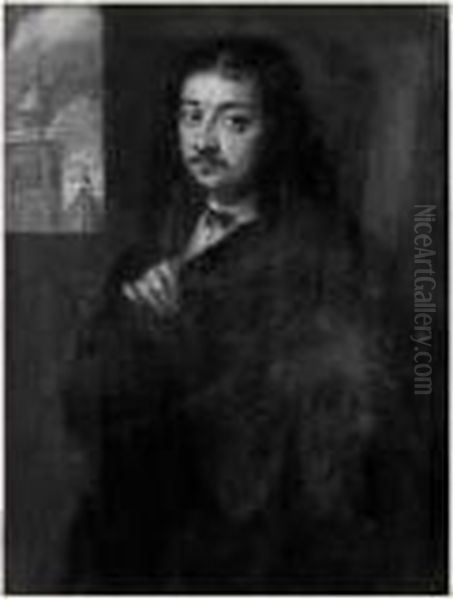 Portrait D'homme De Trois-quarts Devant Une Fenetre Oil Painting by Gonzales Cocques