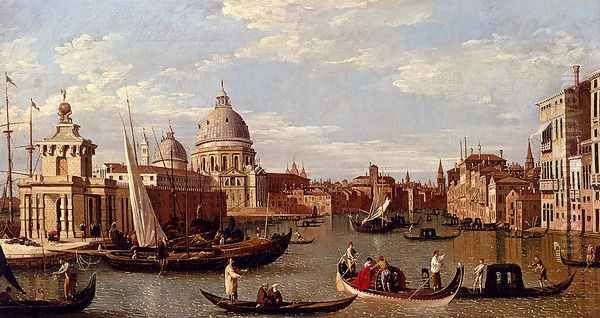 View Of The Grand Canal And Santa Maria Della Salute With Boats And Figures In The Foreground, Venice Oil Painting by (Giovanni Antonio Canal) Canaletto