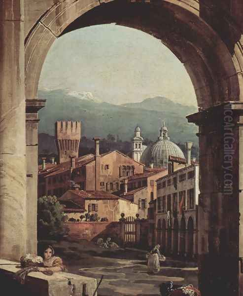 Capriccio Romano, city gate tower, detail Oil Painting by (Giovanni Antonio Canal) Canaletto