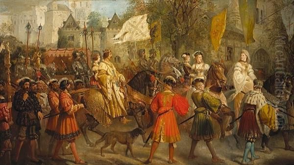 A Royal Procession With Numerous Attendant Dignitaries Oil Painting by Edward Henry Corbould