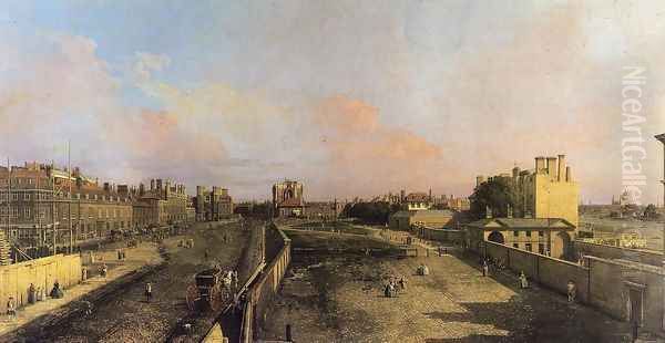 London: Whitehall and the Privy Garden looking North Oil Painting by (Giovanni Antonio Canal) Canaletto