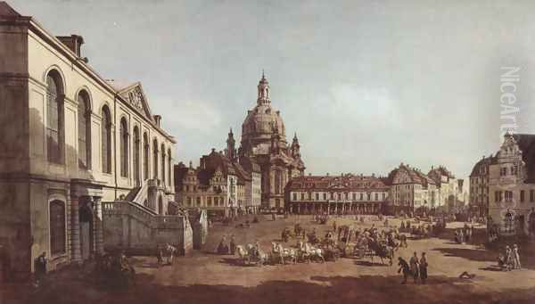 View of Dresden, the Neumarkt in Dresden, Jewish cemetery, with women's Church and the Old Town Watch, detail Oil Painting by (Giovanni Antonio Canal) Canaletto