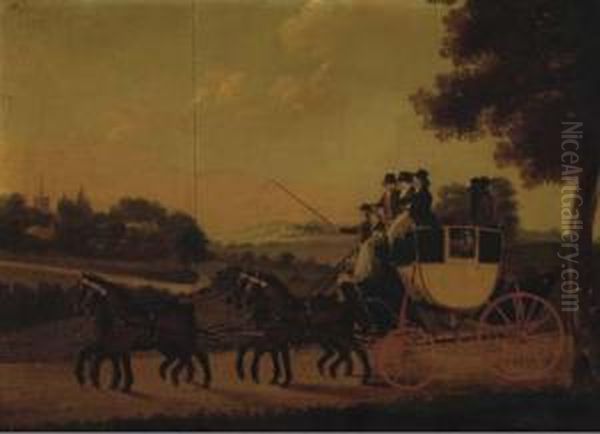 A Coach And Four In A Landscape Oil Painting by John Cordrey