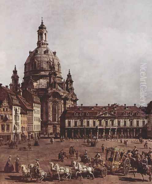 View of Dresden, the Neumarkt in Dresden, Jewish cemetery, with women's Church and the Old Town Watch, detail 2 Oil Painting by (Giovanni Antonio Canal) Canaletto