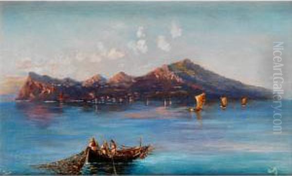 Capri Mit Fischerbooten Oil Painting by Augusto Corelli