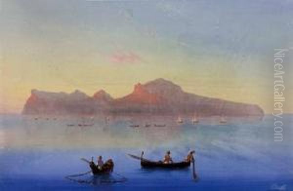 Fischer Bei Der Insel Capri Oil Painting by Augusto Corelli