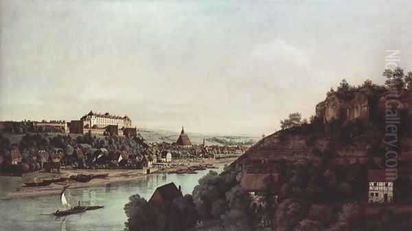 View from Pirna, Pirna of the vineyards at Posta, with Fortress Sonnenstein Oil Painting by (Giovanni Antonio Canal) Canaletto