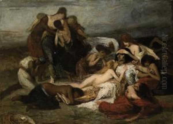 La Mort De Ravana, Roi De Ceylan Oil Painting by Fernand-Anne Piestre Cormon