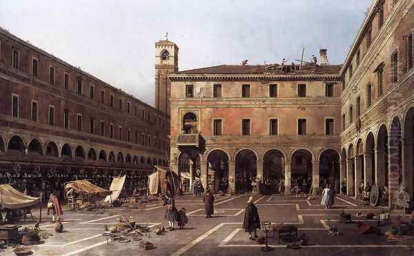 The Campo di Rialto Oil Painting by (Giovanni Antonio Canal) Canaletto