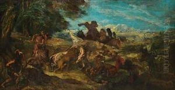 Chasse Au Lion En Mesopotamie Oil Painting by Fernand-Anne Piestre Cormon