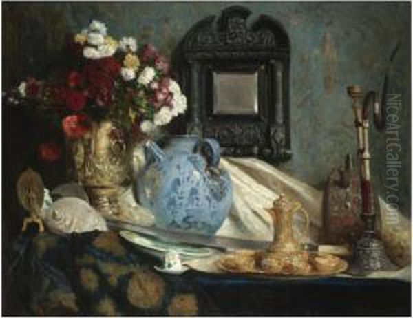 Still Life With Coffee Service And Hookah Oil Painting by Fernand-Anne Piestre Cormon