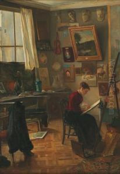 L'eleve Dans L'atelier Du Peintre Oil Painting by Fernand-Anne Piestre Cormon