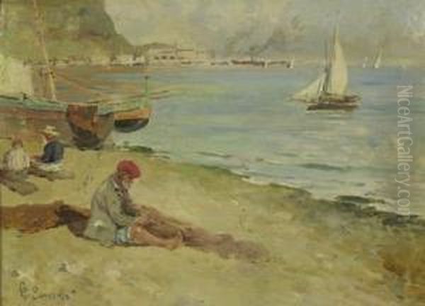 Il Golfo Di Sorrento Con Pescatore Alla Rete Oil Painting by Fernand-Anne Piestre Cormon