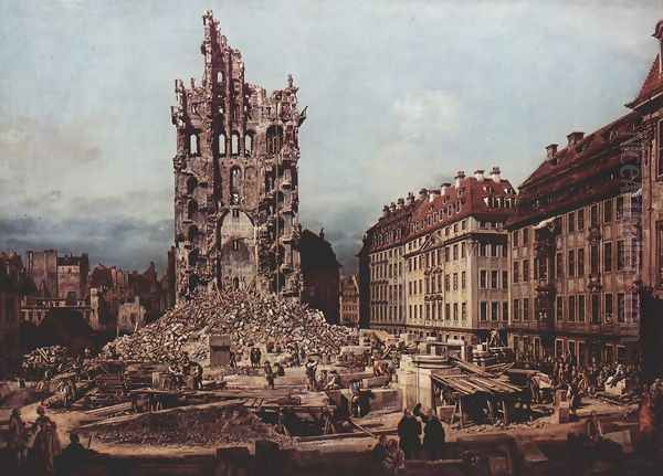 View of Dresden, the ruins of the Cross Church, seen from the east Oil Painting by (Giovanni Antonio Canal) Canaletto