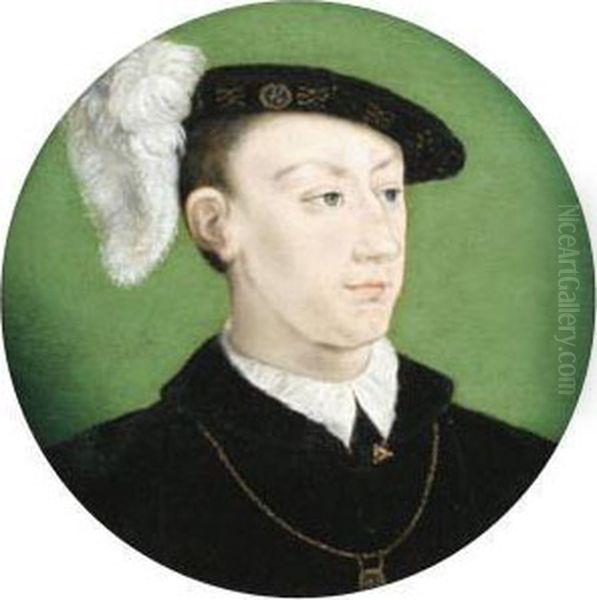 Portrait Of The Dauphin Francois, Head And Shoulders, In A Blackfeathered Cap Oil Painting by Corneille De Lyon