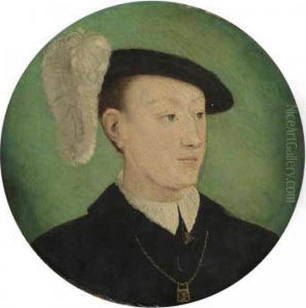 Portrait Of A Young Man, Head 
And Shoulders, Wearing A Black Coat And A Feathered Hat, Possibly 
Francois, Dauphin Of France (1518-1536) Oil Painting by Corneille De Lyon