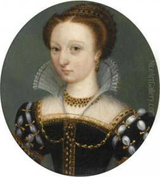 Portrait Of A Lady, Head And 
Shoulders, Wearing An Elaborately Decorated Dress And Necklace Oil Painting by Corneille De Lyon