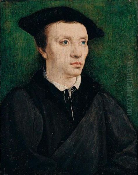 Portrait Of A Man, Bust Length, Wearing Black, With A Black Cap Oil Painting by Corneille De Lyon