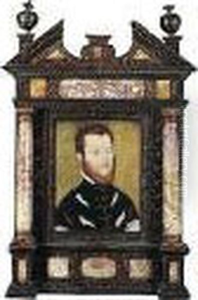 Portrait Of A Bearded Man, Head 
And Shoulders, Wearing A Black Slashed Doublet With Gold Braid Oil Painting by Corneille De Lyon